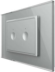 LIVOLO Intrerupator dublu wireless cu touch Livolo cu rama din sticla, standard Italian - Serie noua, gri, VL-FC2R-3IP-15 (VL-FC2R-3IP-15)