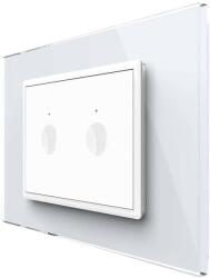 LIVOLO Intrerupator dublu cap scara / cap cruce cu touch Livolo cu rama din sticla, standard Italian - Serie noua, alb, VL-FC2S-3WP-11 (VL-FC2S-3WP-11)