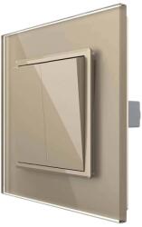 LIVOLO Intrerupator Dublu Mecanic LIVOLO cu Rama din Sticla - Serie Noua, auriu, VL-2FCMKS-AP (VL-2FCMKS-AP) - fluxone