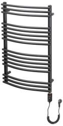 Radeco Sonia EL íves, fekete 1408x550 mm elektromos törölközőszárító radiátor + fűtőpatronnal együtt