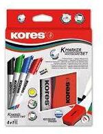  Tábla- és flipchart marker készlet mágneses táblatörlő szivaccsal, 3-5 mm, vágott, KORES,