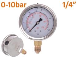 KolorTech Glicerines nyomásmérő 0-10bar, Alsó menet: 1/4 (YYL-01.10B/X)