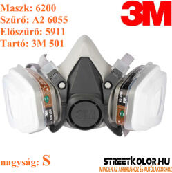 3M félálarc 6100, szűrő 6055 A2, előszűrő 5911, előszűrő tartó 501 () (6100K)