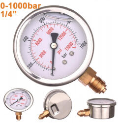 KolorTech Glicerines nyomásmérő 0-1000bar, Alsó menet: 1/4 (YYL-01.1000B/X)