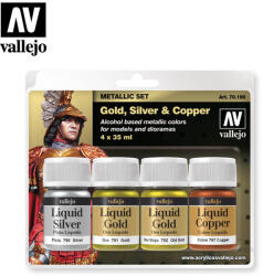 Acrylicos Vallejo Vallejo 70.199 Liquid Metal magasfényű airbrush festékkészlet, 4 x 35 ml () (70.199)