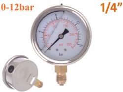 Glicerines nyomásmérő 0-12bar, alsó menet: 1/4 (YYL-01.12B/X)