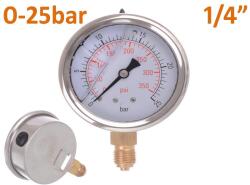 KolorTech Glicerines nyomásmérő 0-25bar, Alsó menet: 1/4 (YYL-01.25B/X)