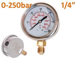 KolorTech Glicerines nyomásmérő 0-250bar, Alsó méret: 1/4 (YYL-01.250B/X)