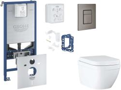 GROHE Rapid SLX - Set pentru montare încastrată, toaletă, capac Softclose, clapetă Skate Cosmopolitan și set pentru tablete, Triple Vortex, Hard Graphite periat SANI11BB5128 (SANI11BB5128)