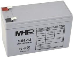 CARSPA MHPower GE9-12 Gél akkumulátor 12V/9Ah, Faston F2 - 6, 3mm, mélyciklusú akkumulátor (GE9-12)