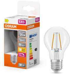 OSRAM E27 LED 1, 8W, 250 lm, 2700 K, melegfehér, dimmelhető, áttetsző üveg-25 W normál izzó helyett - Superstar Classic A filament (4099854443749)