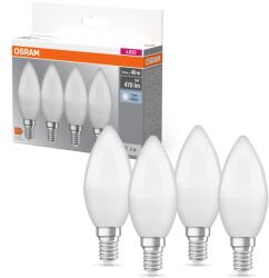 OSRAM Base matt műanyag búra, 5W, 470lm, 4000K, E14 LED gyertya izzó 4 db