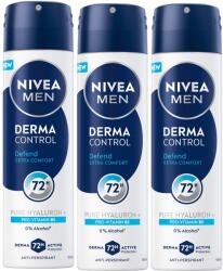 Nivea Csomag: NIVEA MEN Derma Control Defend dezodor spray, 72 órás dezodor védelem, 3x150 ml