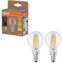 OSRAM E14 LED kisgömb, 2, 2W, 470 lm, 2700 K, melegfehér, áttetsző üveg-40 W izzó helyett, 2 darabos - Superstar+ Classic P filament (4099854255496)