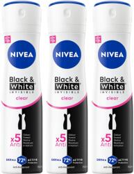 Nivea Csomag: NIVEA Invisible Black & White Clear dezodor spray nőknek, 3x150 ml