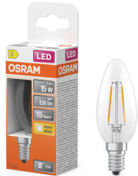 OSRAM E14 LED gyertya, 1W, 136 lm, 2700 K, melegfehér, áttetsző üveg-15 W izzó helyett - Star Classic B filament (4099854466137)