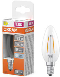 OSRAM E14 LED gyertya, 1, 8W, 250 lm, 4000 K, hidegfehér, áttetsző üveg-25 W izzó helyett - Star Classic B filament (4099854466427)