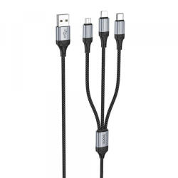 hoco. Cablu Incarcare USB-A - Lightning / microUSB / USB-C HOCO X102 3in1, 18W, 1m, Negru