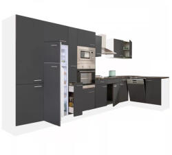 Leziter Yorki 430 Sarok Konyhablokk - Fehér Korpusz, Selyemfényű Antracit Front, Felülfagyasztós Hűtős Szekrénnyel