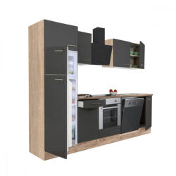 Leziter Yorki 280 Konyhablokk - Sonoma Tölgy Korpusz, Selyemfényű Antracit Front, Alsó Sütős Elemmel, Felülfagyasztós Hűtős Szekrénnyel