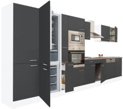 Leziter Yorki 430 Konyhablokk - Fehér Korpusz, Selyemfényű Antracit Front, Alulfagyasztós Hűtős Szekrénnyel