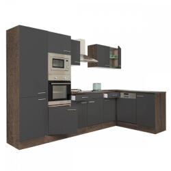 Leziter Yorki 340 Sarok Konyhablokk - Yorki Tölgy Korpusz, Selyemfényű Antracit Front, Polcos Szekrénnyel