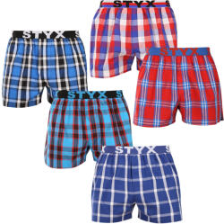Styx 5PACK férfi bő szárú boxeralsó Styx sportos gumipánt többszínű (5B110610) XL - pepita