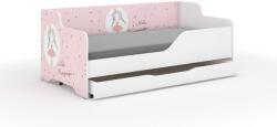  LILU pat pentru copii cu front și lateral laminat 160x80cm cu saltea și spațiu de depozitare pentru lenjerie de pat - prințesă