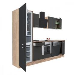 Leziter Yorki 280 Konyhablokk - Sonoma Tölgy Korpusz, Selyemfényű Antracit Front, Alsó Sütős Elemmel, Alulfagyasztós Hűtős Szekrénnyel