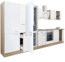 Leziter Yorki 360 Konyhablokk - Sonoma Tölgy Korpusz, Selyemfényű Fehér Front, Alsó Sütős Elemmel, Polcos Szekrénnyel és Alulfagyasztós Hűtős Szekrénnyel