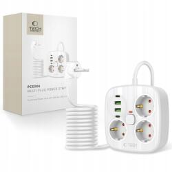 Tech-Protect PCS3X4 Elosztó 2 Usb És 2 Type-c És 3 Aljzat 200CM Fehér (5906302363421)