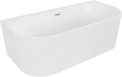 Mexen Sella szabadon álló fali bordás kád 150 x 75 cm, fehér matt, kefélt nikkel túlfolyóval - 52711507501-97 (52711507501-97)