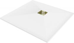 Mexen Stone+ kompozit zuhanytálca négyzet alakú 100 x 100 cm, fehér, arany takaróelem - 44101010-G (44101010-G)