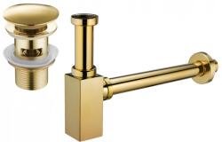  Mexen fél szifon négyzet alakú mosdóhoz, klik-klak dugóval, túlfolyós, arany - 7992060-50 (7992060-50)