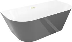 Mexen Oval Slim 170 x 80 cm-es szabadon álló falhoz helyezhető kád, fehér/szürke, arany szálcsiszolt túlfolyó (52661708062-55)