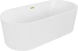 Mexen Paola szabadon álló bordázott kád 150 x 75 cm, fehér matt, arany kefélt túlfolyó - 52721507501-55 (52721507501-55)