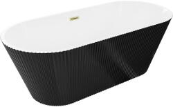 Mexen Yara szabadon álló barázdált kád 170 x 75 cm, fehér/fekete, arany kefélt túlfolyó - 52861707575-55 (52861707575-55)