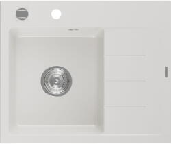 Mexen Ben gránit mosogató 1 rekeszes csepegtetővel, bal oldali 600 x 500 mm, fehér, króm szifon - 6522605000-20 (6522605000-20)