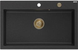 Mexen Elix egymedencés gránit mosogató 800 x 500 mm, fekete/ezüst metál, arany szifon - 6527801005-73-G (6527801005-73-G)