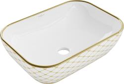 Mexen Rita 45 x 32 cm-es pultra helyezhető mosdókagyló, fehér/arany négyzetrács minta - 21084509 (21084509)