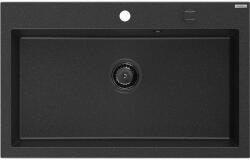 Mexen Elix gránit mosogató 1-medencés 800 x 500 mm, fekete/ezüst metál, fekete szifon - 6527801005-73-B (6527801005-73-B)