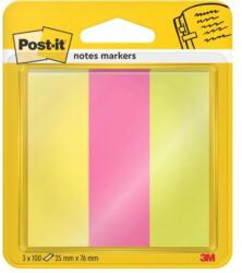 Post-it Semne de carte, hârtie, 3x100 coli, 25x76 mm, 3M POSTIT, amestec de culori neon, 300 coli