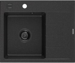 Mexen Ben gránit egymedencés mosogatótálca csepegtetővel, bal 600 x 500 mm fekete/ezüst metál fekete szifon (6522605000-73-B)