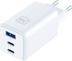 3mk Protection Hyper GaN USB Type-A / 2 x USB Type-C Hálózati gyorstöltő 65W - Fehér (5903108640107) (5903108640107)
