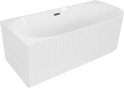 Mexen Gia szabadon álló sarokkád bordázott bal 150 x 75 cm, fehér fényes, gun gray selyemfényű túlfolyós - 52701507500L-66 (52701507500L-66)