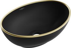 Mexen Elza pultra szerelhető mosdó 40 x 33 cm, fekete matt/arany szegély - 21014025 (21014025)