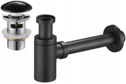  Mexen fél szifon kerek mosdóhoz kerámia klikk-klakk dugóval, túlfolyóval, fekete - 7992050-75 (7992050-75)