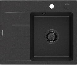 Mexen Ben gránit mosogató 1-medencés csepegtetővel, jobb 600x500 mm, fekete/ezüst metál fekete szifonnal - 6523605000-73-B (6523605000-73-B)