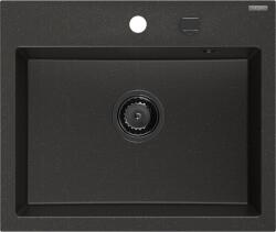 Mexen Oscar gránit mosogató egykamrás 580 x 490 mm, fekete/arany metál, fekete szifon - 6519581000-75-B (6519581000-75-B)