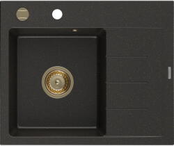 Mexen Ben 1 rekeszes gránit mosogató csepegtetővel, bal, 600 x 500 mm, fekete/arany metál, arany szifonnal - 6522605000-75-G (6522605000-75-G)